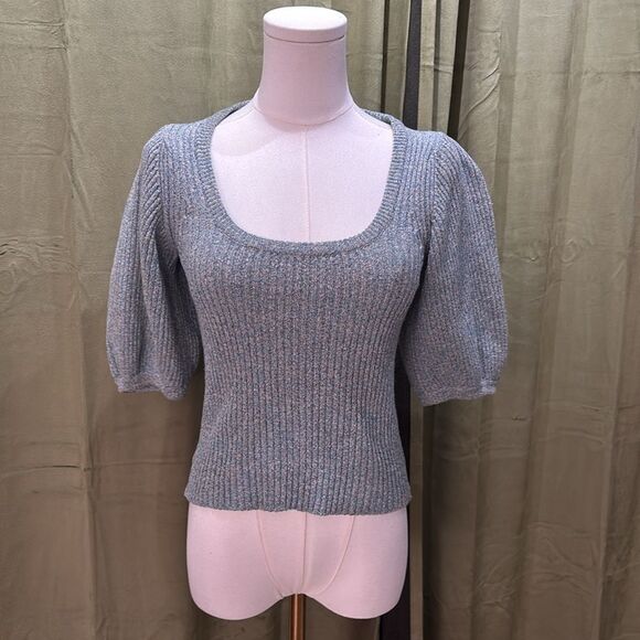 Ganni Gray and Blue Ribbed Knit Top, XS - Picture 4 of 10